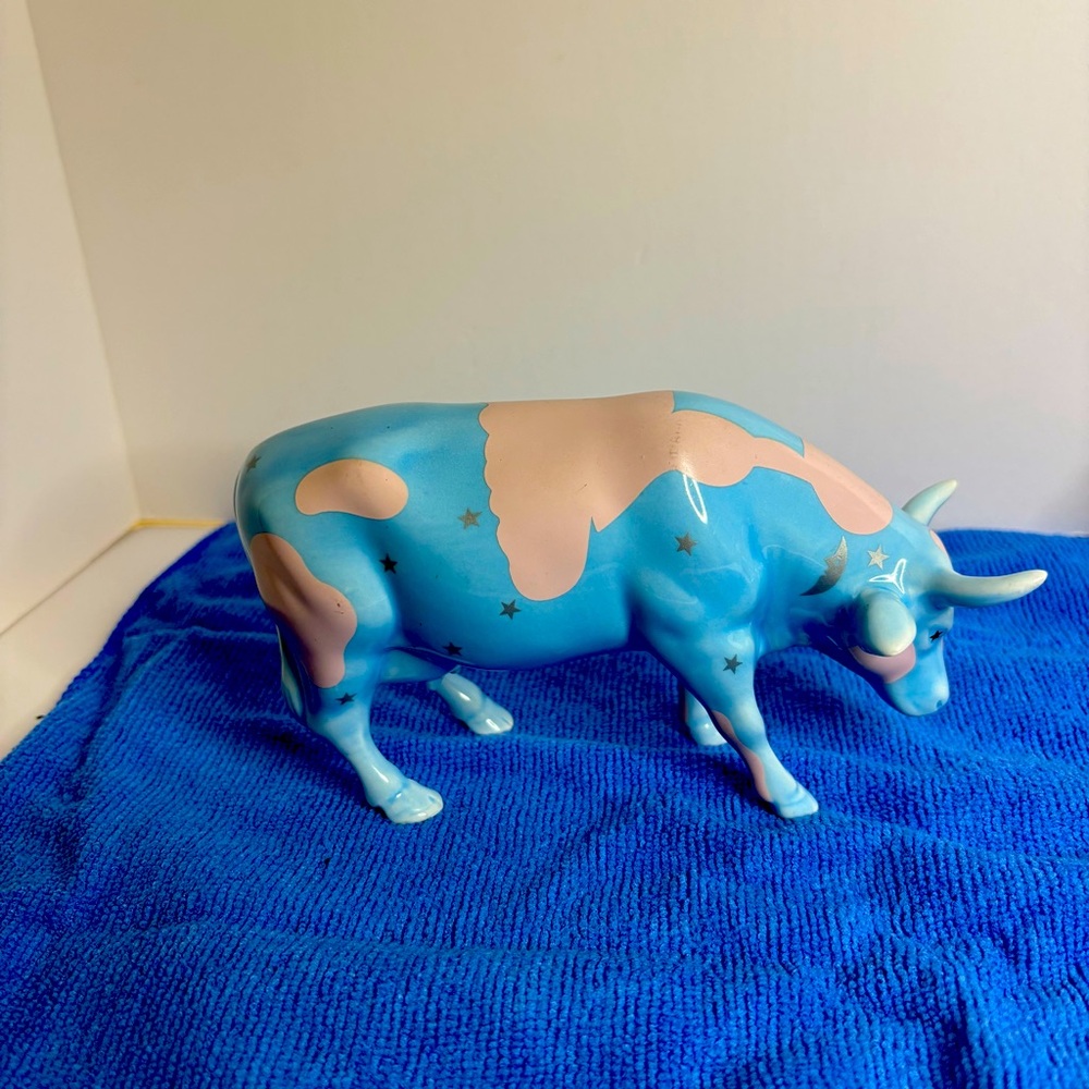 Cow Parade Blue and Pink Ceramic Cow Figurine Lullaby Cow